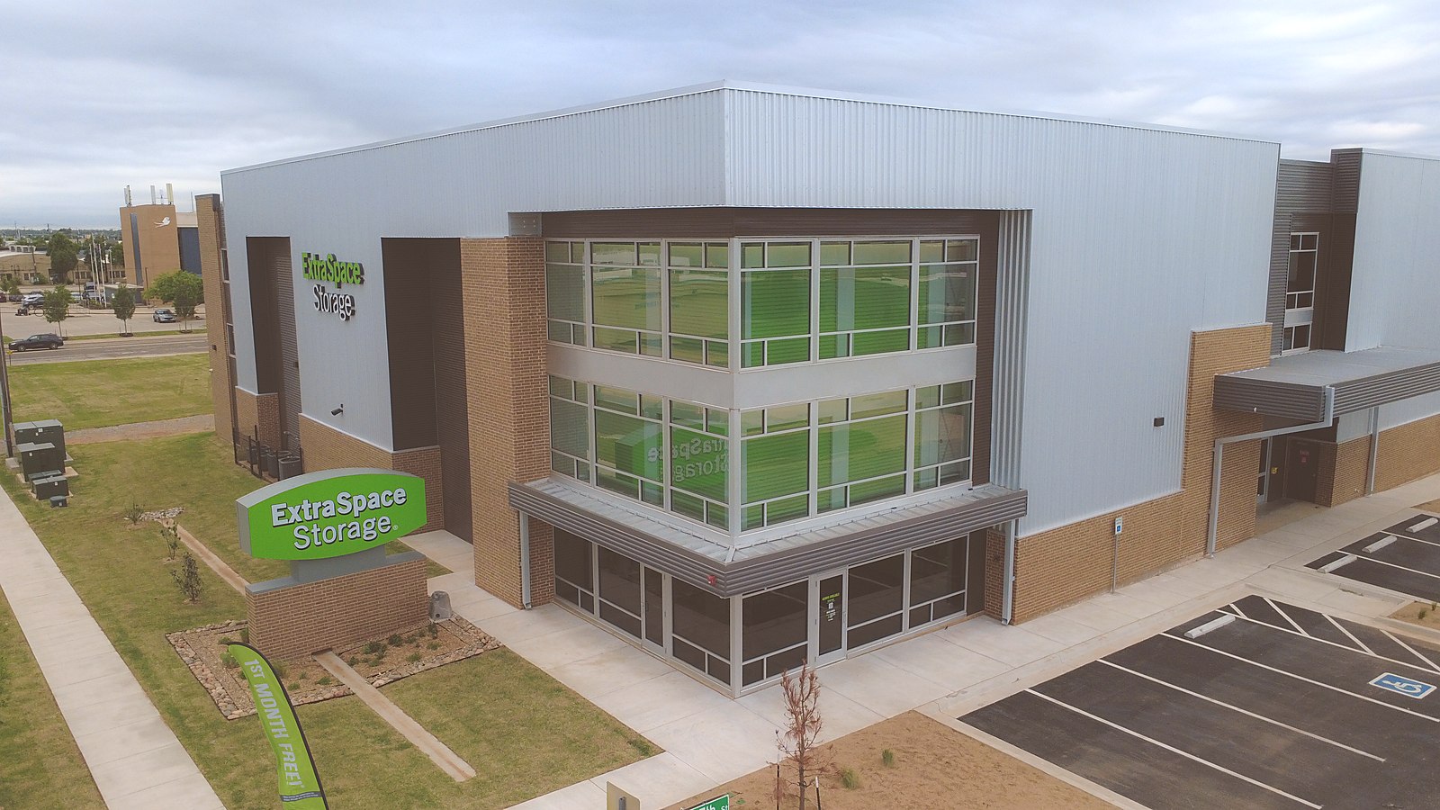 Extra Space Storage facility, 721 N Classen Boulevard, Oklahoma City — aerial view of entrance tower